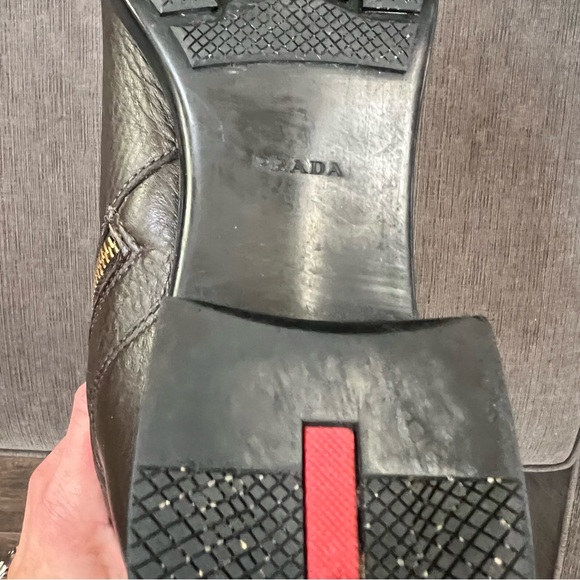 PRADA Vitello Daino Moro Brown Pebbled Leather Riding Boots Zipper Closure - Picture 8 of 16